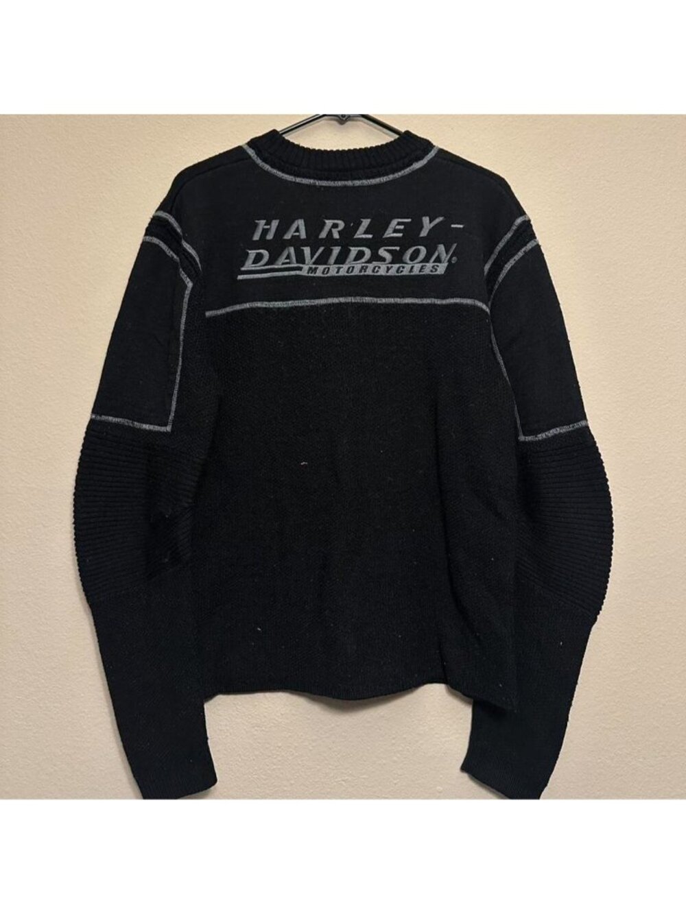 Vintage Harley Davidson Biker Cut Wool Blend Black Sweater